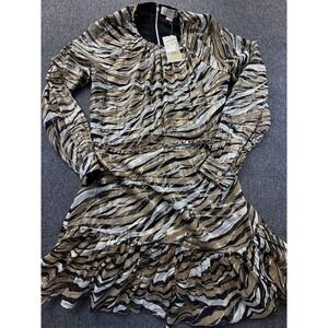 Michael Kors Dress Womens‎ XS Metallic Khaki Black Zebra Chain Belt Mini New